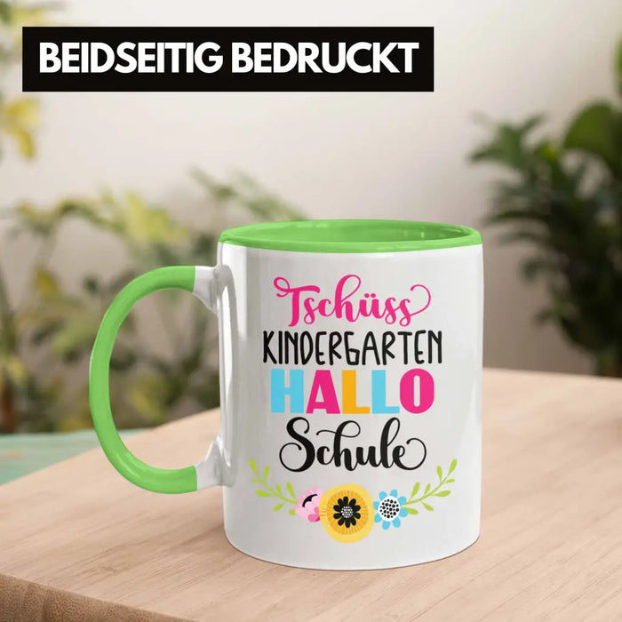 Tschüss Kindergarten Hallo Schule Mädchen 2022 Geschenk Tasse Schulstart 1. Schultag Schuleinführung Schulanfang Geschenkidee 2022 Schulkind Ich Glitzer Jetzt In Der Schule Grün Trendation