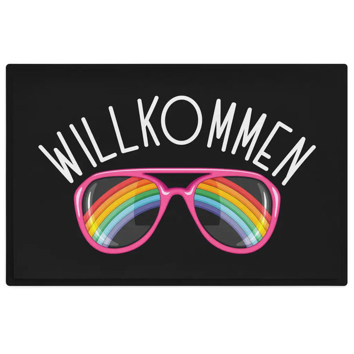 Willkommen Fußmatte Grafik Schmutzfangmatte Geschenk Außen Innenbereich 60x40 cm Waschbar Türmatte Sonnenbrille Schwarz-3 Trendation