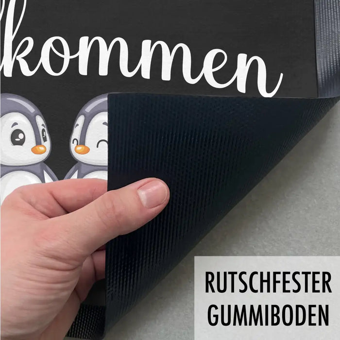 Willkommen Fußmatte Grafik Schmutzfangmatte Geschenk Außen Innenbereich 60x40 cm Waschbar Türmatte Pinguine Schwarz-3 Trendation