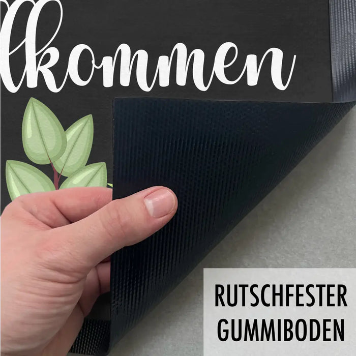 Willkommen Fußmatte Grafik Schmutzfangmatte Geschenk Außen Innenbereich 60x40 cm Waschbar Türmatte Pflanzen Schwarz-3 Trendation