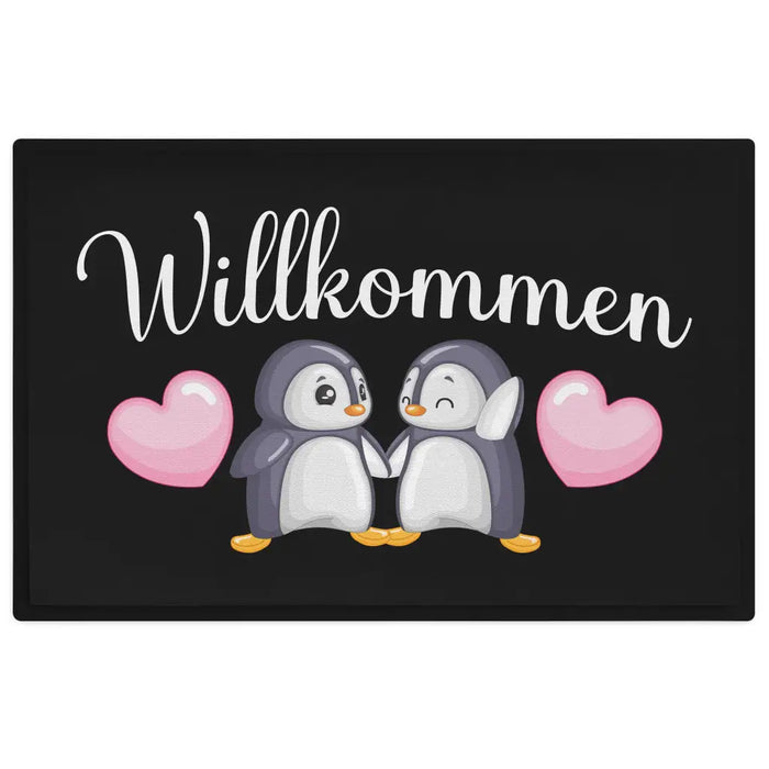 Willkommen Fußmatte Grafik Schmutzfangmatte Geschenk Außen Innenbereich 60x40 cm Waschbar Türmatte Pinguine Schwarz-3 Trendation