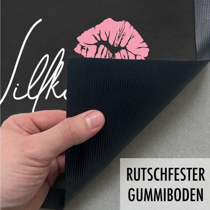 Willkommen Fußmatte Grafik Schmutzfangmatte Geschenk Außen Innenbereich 60x40 cm Waschbar Türmatte Frauen Grafik Schwarz-3 Trendation