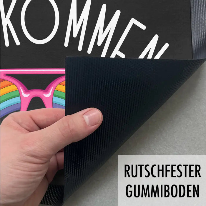 Willkommen Fußmatte Grafik Schmutzfangmatte Geschenk Außen Innenbereich 60x40 cm Waschbar Türmatte Sonnenbrille Schwarz-3 Trendation