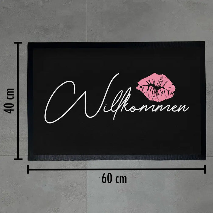 Willkommen Fußmatte Grafik Schmutzfangmatte Geschenk Außen Innenbereich 60x40 cm Waschbar Türmatte Frauen Grafik Schwarz-3 Trendation