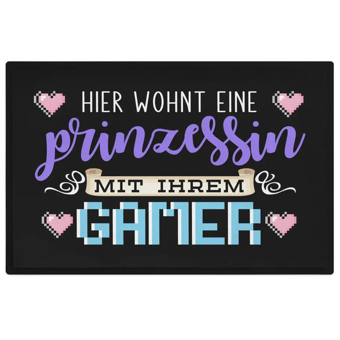 Zocker Fußmatte Geschenk Hier Wohnt Eine Prinzessin Mit Ihrem Gamer Lustig 60x40 cm Schwarz-3 Trendation