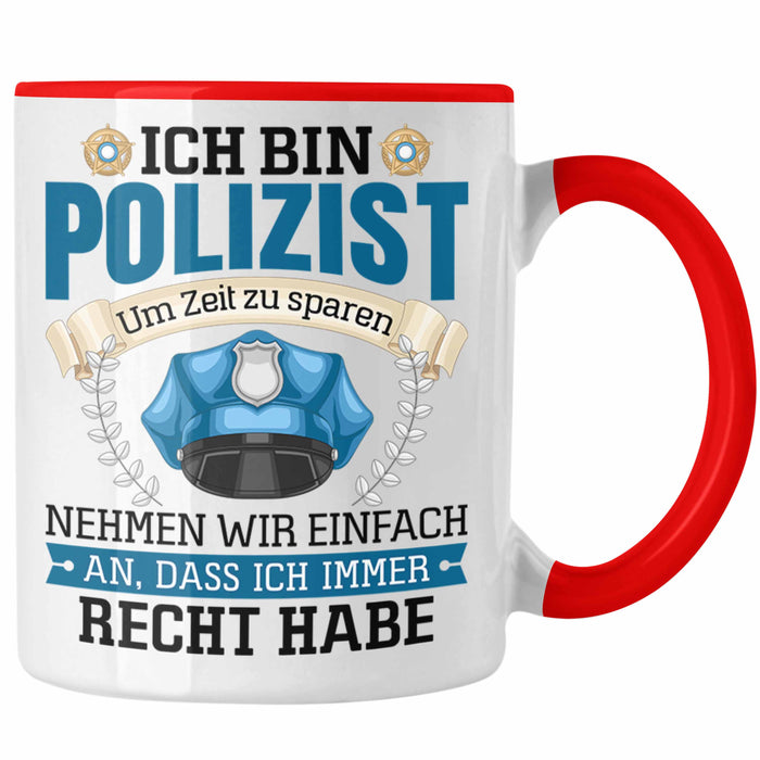 Polizist Tasse Geschenk Lustiger Spruch Männer Bester Polizei Rot Trendation