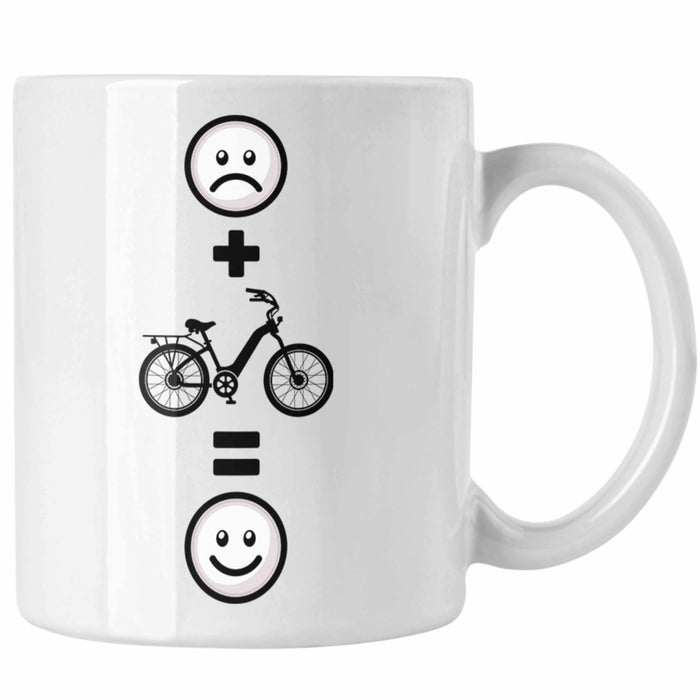 E-bike Tasse Geschenk für E-Bike fahrer Geburtstag Lustige Geschenkidee :( + E-Bike = :) Weiß Trendation