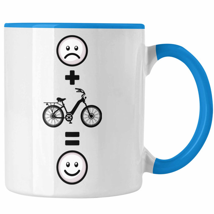 E-bike Tasse Geschenk für E-Bike fahrer Geburtstag Lustige Geschenkidee :( + E-Bike = :) Blau Trendation