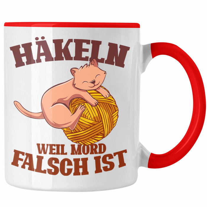 Lustige Strick Häkel-Tasse Geschenk Stricken Häkeln Rot Trendation