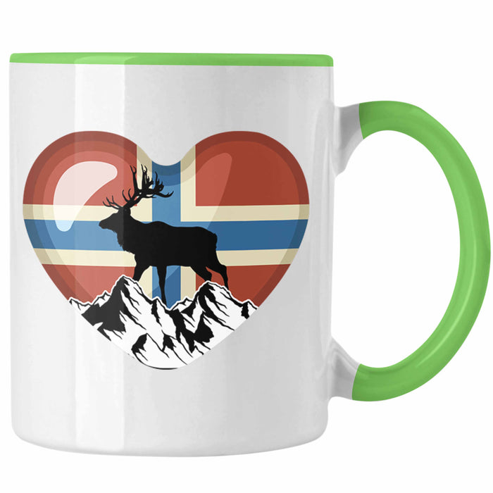 Norwegen Geschenke Tasse Flagge Nordkap Elch Norway Grafik Herz Grün Trendation