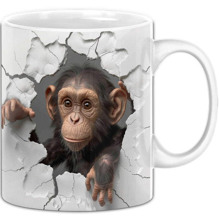 Affen Tasse 3D Chimpansen Kaffee-Becher Geschenkidee Affen-Liebhaber Weiß Trendation