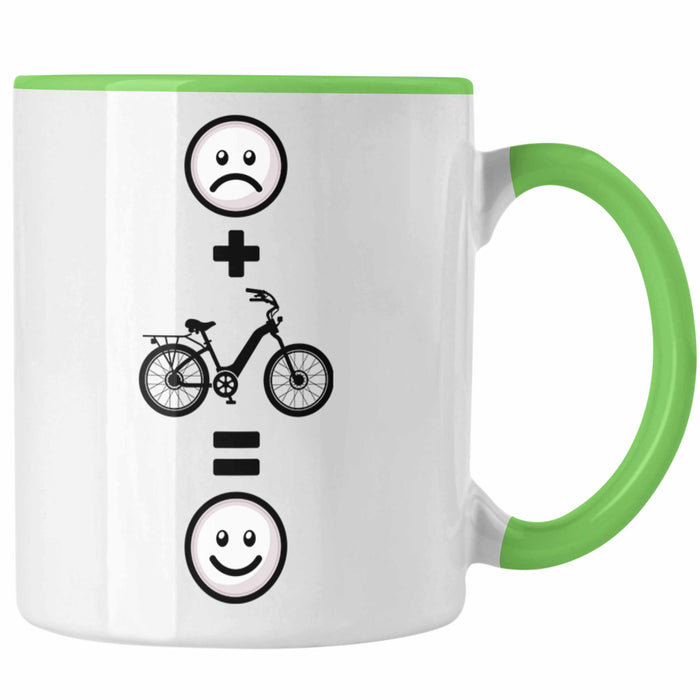 E-bike Tasse Geschenk für E-Bike fahrer Geburtstag Lustige Geschenkidee :( + E-Bike = :) Grün Trendation