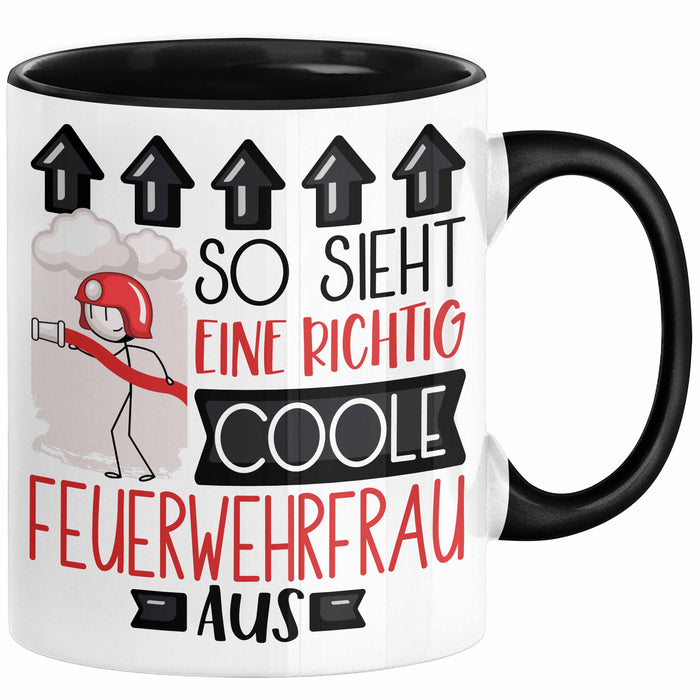 Feuerwehrfrau Geschenk Tasse Geschenkidee für Feuerwehrfrau Geburtstag Weihnachten Spruch So Sieht Eine Richtig Coole Feuerwehrfrau Aus Kaffee-Becher Trendation
