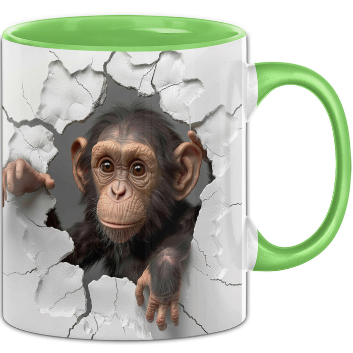 Affen Tasse 3D Chimpansen Kaffee-Becher Geschenkidee Affen-Liebhaber Grün Trendation