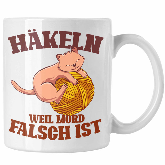 Lustige Strick Häkel-Tasse Geschenk Stricken Häkeln Weiß Trendation