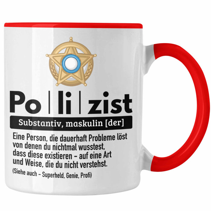 Polizist Tasse Geschenk Lustiger Spruch Definition Bester Polizei Rot Trendation