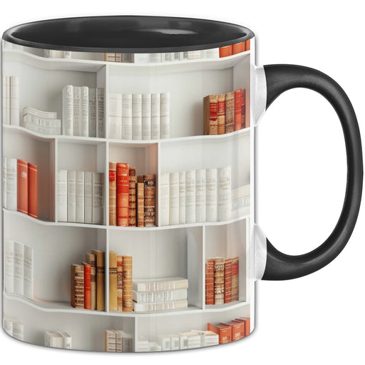 3D Tasse Bücherregal Bücherei Geschenkidee Geschenk Allover-Print Kaffee-Becher Geschenkidee Lesen Leseratte Trendation