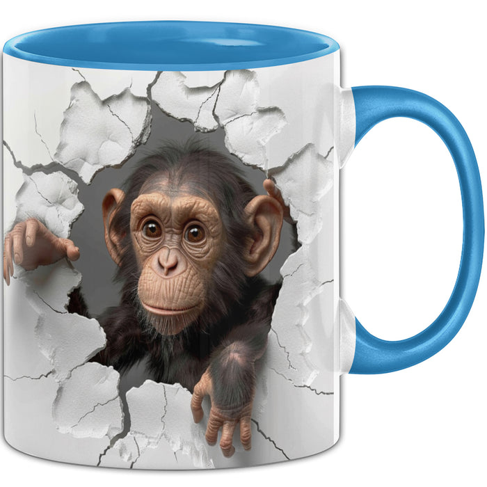 Affen Tasse 3D Chimpansen Kaffee-Becher Geschenkidee Affen-Liebhaber Blau Trendation