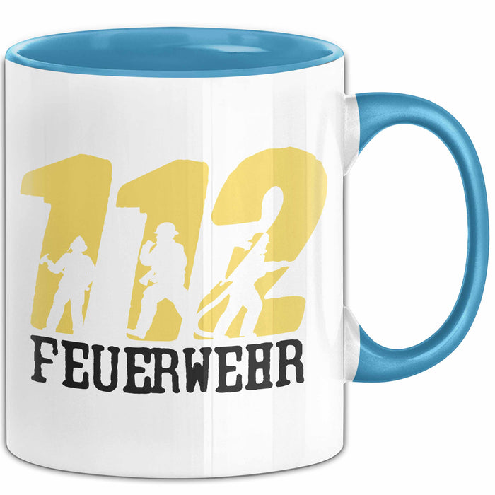 Feuerwehr Tasse Geschenk Für Feuerwehrmann Geschenkidee Hydrant 112 Blau Trendation
