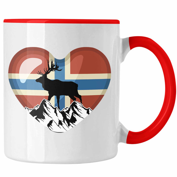 Norwegen Geschenke Tasse Flagge Nordkap Elch Norway Grafik Herz Rot Trendation