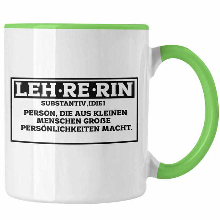 Lehrerin Tasse Abschiedsgeschenk für Lehrerinnen Geschenkidee Abschied Grün Trendation