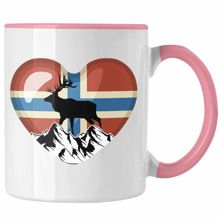 Norwegen Geschenke Tasse Flagge Nordkap Elch Norway Grafik Herz Rosa Trendation
