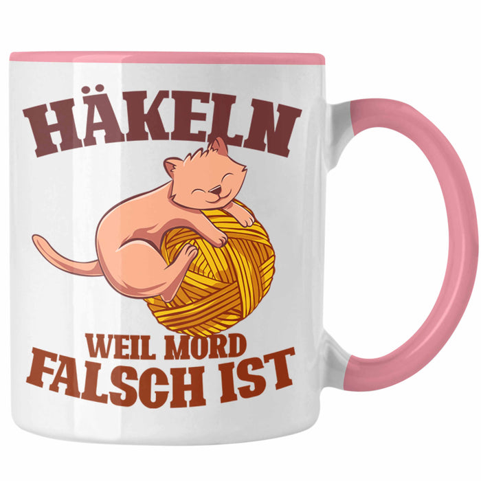 Lustige Strick Häkel-Tasse Geschenk Stricken Häkeln Rosa Trendation