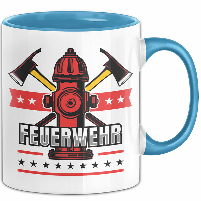 Feuerwehr Tasse Geschenk Für Feuerwehrmann Geschenkidee Hydrant Blau Trendation