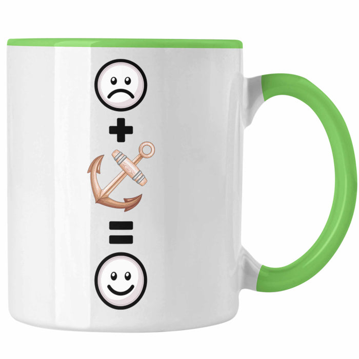 Kapitän Tasse Geschenk für Boots Anker Geburtstag Lustige Geschenkidee :( + Anker = :) Grün Trendation