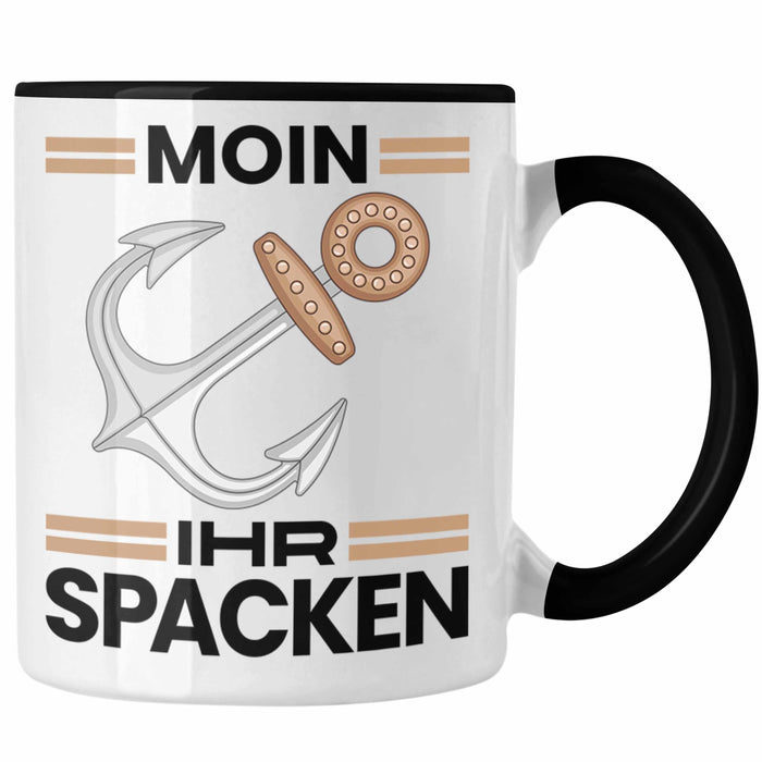 Möwe Anker Tasse Moin Ihr Spacken Norddeutschland Plattdeutsch Geschenkidee für Kapitän Trendation