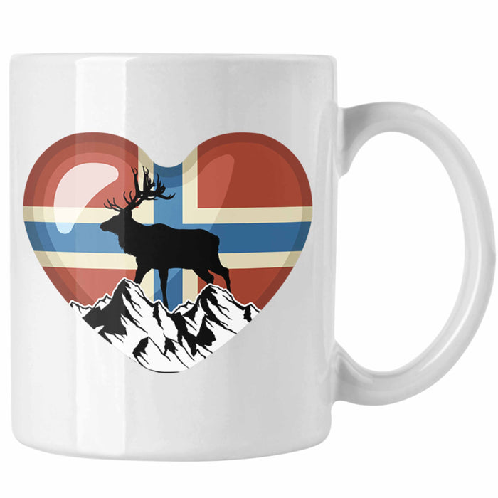 Norwegen Geschenke Tasse Flagge Nordkap Elch Norway Grafik Herz Weiß Trendation