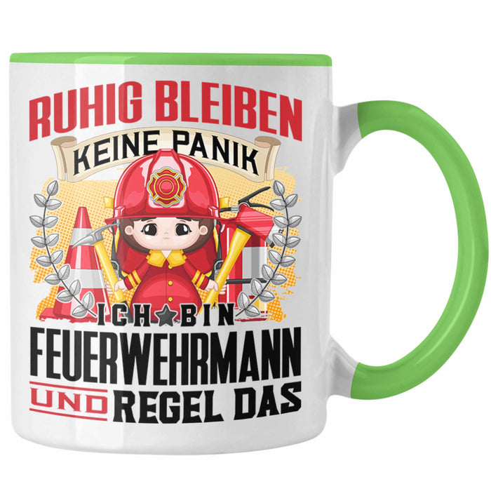 Feuerwehrmann Tasse Geschenk Lustiger Spruch Männer Ruhig Bleiben Feuerwehrmann Geschenkidee Grün Trendation
