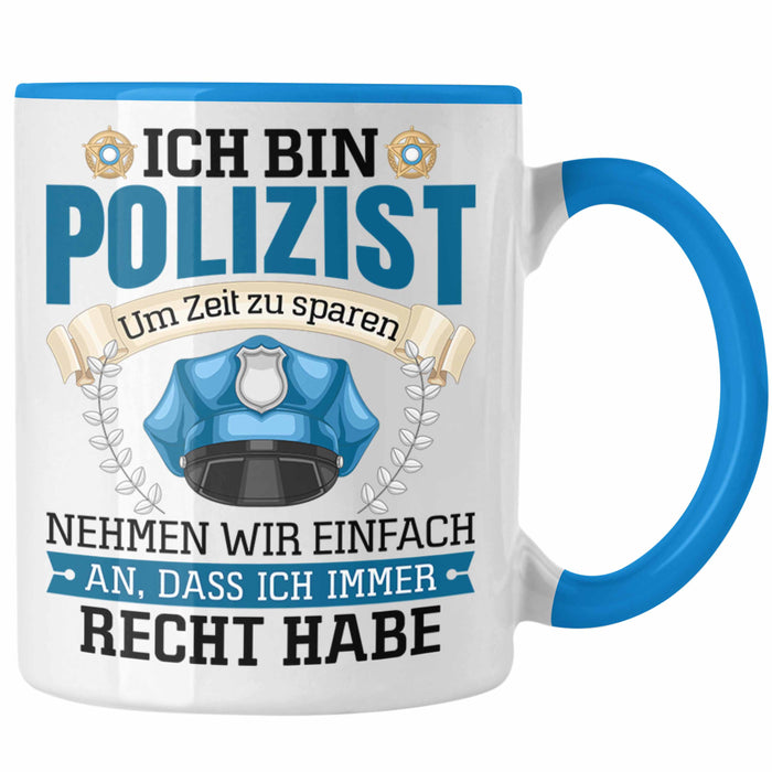 Polizist Tasse Geschenk Lustiger Spruch Männer Bester Polizei Blau Trendation