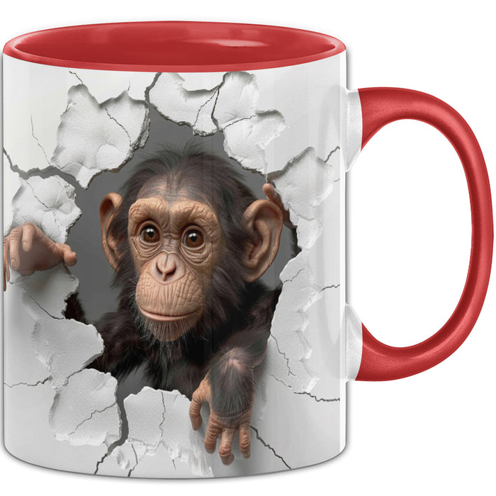 Affen Tasse 3D Chimpansen Kaffee-Becher Geschenkidee Affen-Liebhaber Rot Trendation