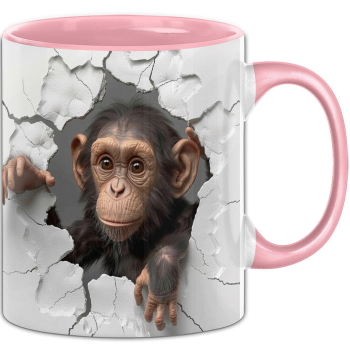 Affen Tasse 3D Chimpansen Kaffee-Becher Geschenkidee Affen-Liebhaber Rosa Trendation