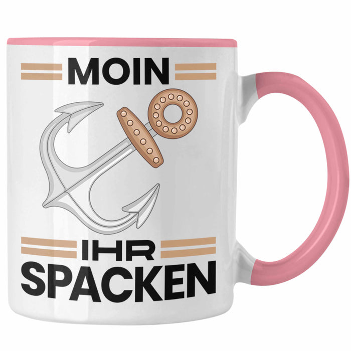 Möwe Anker Tasse Moin Ihr Spacken Norddeutschland Plattdeutsch Geschenkidee für Kapitän Rosa Trendation