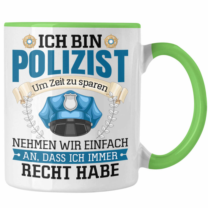 Polizist Tasse Geschenk Lustiger Spruch Männer Bester Polizei Grün Trendation