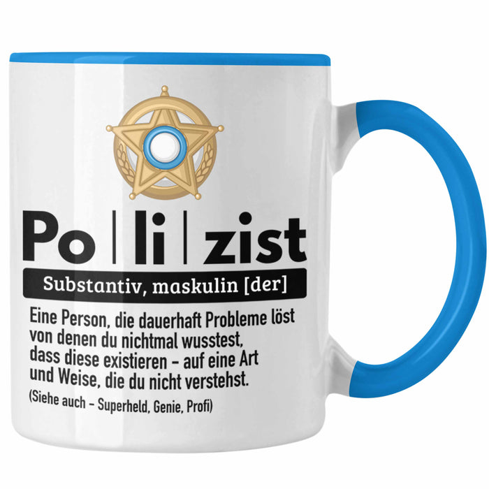 Polizist Tasse Geschenk Lustiger Spruch Definition Bester Polizei Blau Trendation