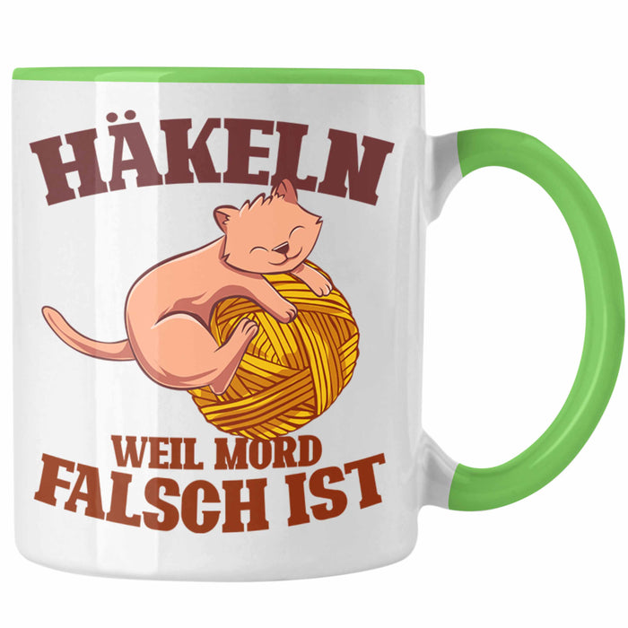 Lustige Strick Häkel-Tasse Geschenk Stricken Häkeln Grün Trendation