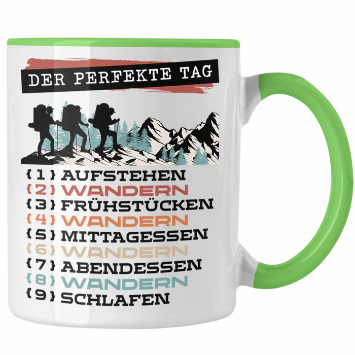 Wandern Tasse Geschenk für Wander-Fans Berge Spruch Der tolle Tag Geschenkidee Lustig Grün Trendation