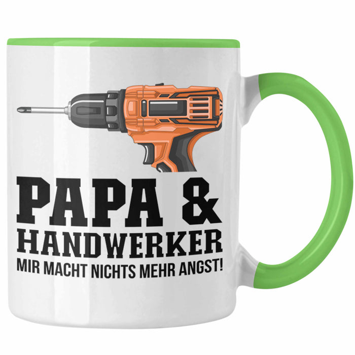 Papa und Handwerker Tasse Geschenkidee Vater für Handwerker Geburtstag Vatertag Spruch Geschenkidee Grün Trendation