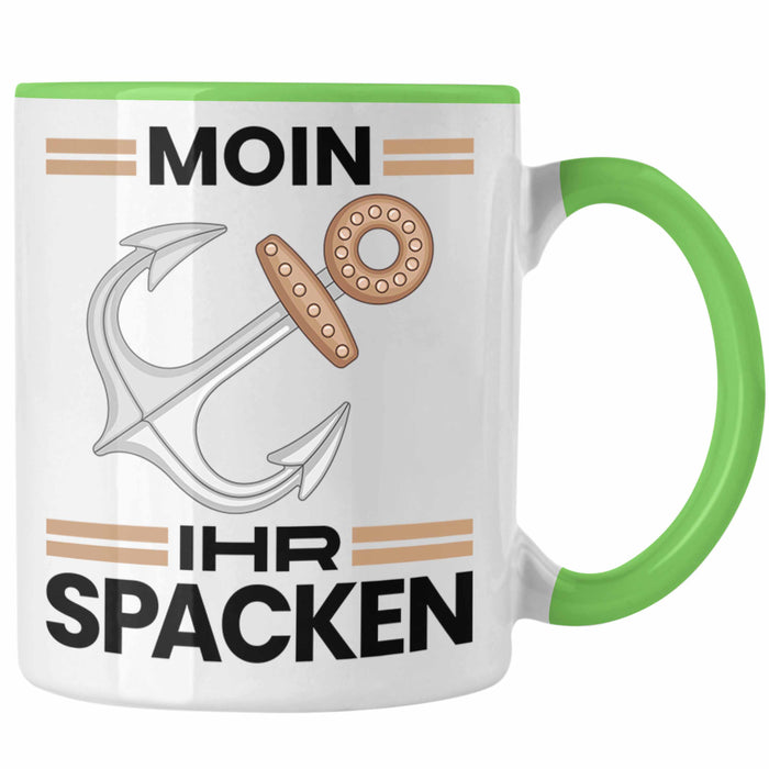 Möwe Anker Tasse Moin Ihr Spacken Norddeutschland Plattdeutsch Geschenkidee für Kapitän Grün Trendation
