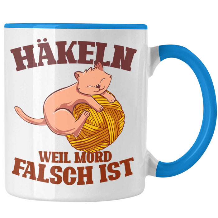 Lustige Strick Häkel-Tasse Geschenk Stricken Häkeln Blau Trendation