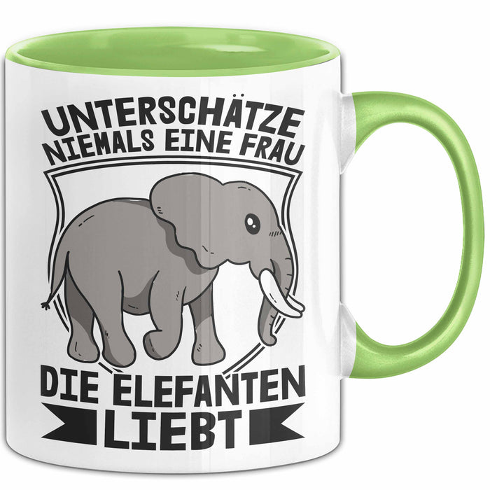 Elefant Tasse Geschenk Für Elefanten-Liebhaber Geschenkidee Unterschätze Niemals Eine Frau Die Elefanten Liebt Grün Trendation