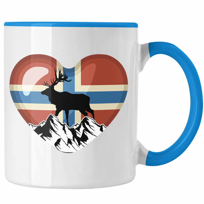 Norwegen Geschenke Tasse Flagge Nordkap Elch Norway Grafik Herz Blau Trendation