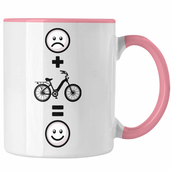 E-bike Tasse Geschenk für E-Bike fahrer Geburtstag Lustige Geschenkidee :( + E-Bike = :) Rosa Trendation