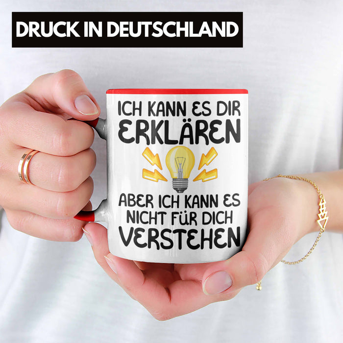 Elektriker Lehrer Geschenk Tasse Lustiger Spruch Geschenkidee für Elektrik Studenten Kaffeetasse Becher Rot Trendation