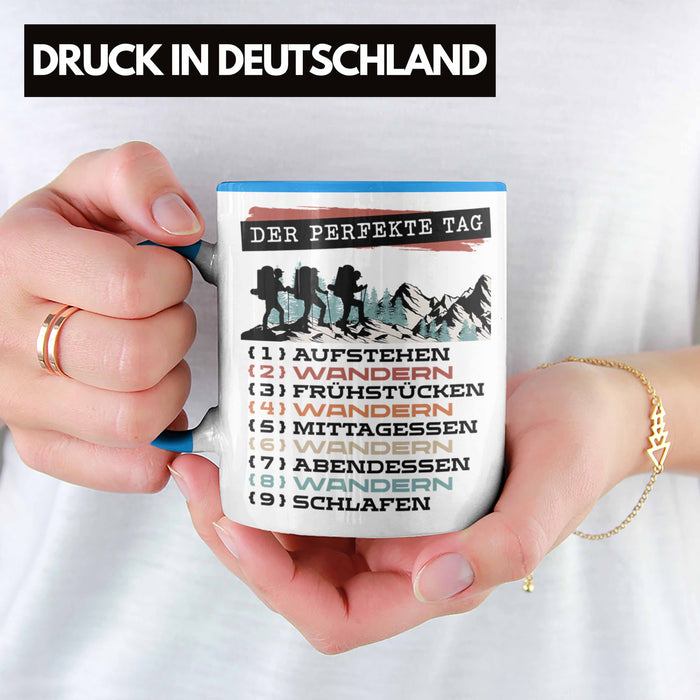 Wandern Tasse Geschenk für Wander-Fans Berge Spruch Der tolle Tag Geschenkidee Lustig Blau Trendation