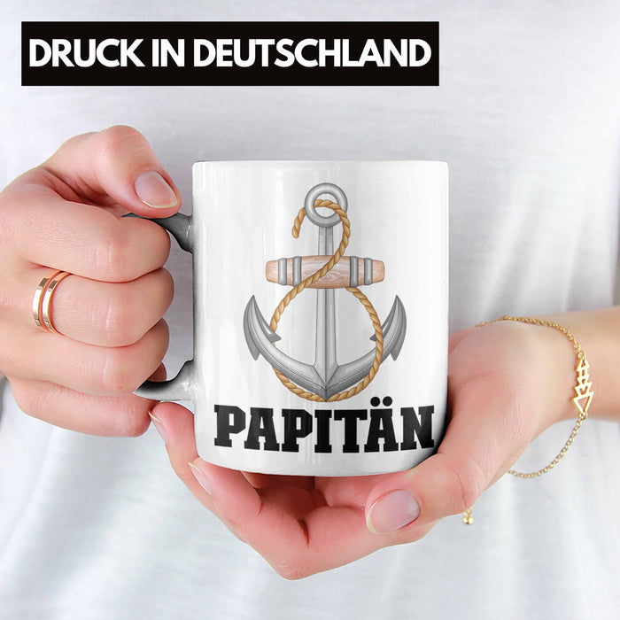 Papitän Tasse Geschenk Vater Kapitän Geschenkidee zum Vatertag Papa Boot Weiß Trendation