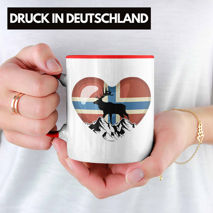 Norwegen Geschenke Tasse Flagge Nordkap Elch Norway Grafik Herz Rot Trendation